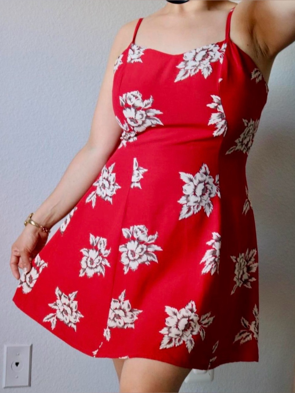 Vintage Red Floral Mini A-Line Dress Size 4-6 Petite 90s Y2K